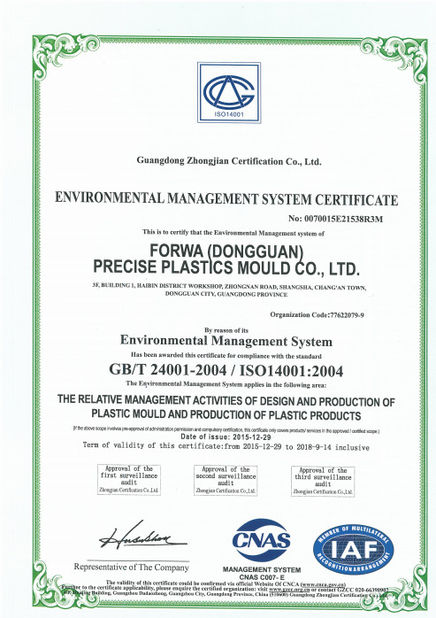Китай FORWA PRECISE PLASTIC MOULD CO.,LTD. Сертификаты